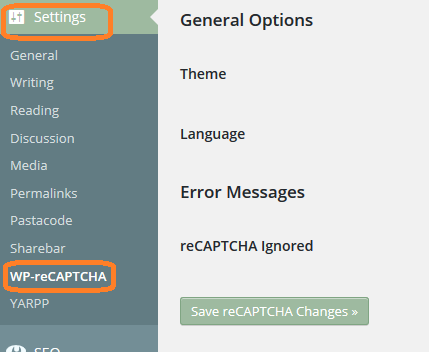 Settings recaptcha