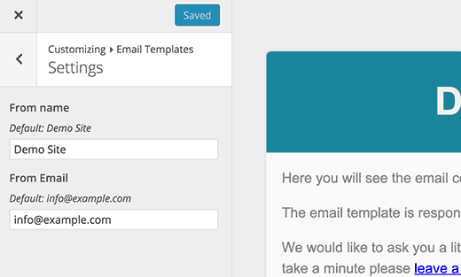 email template settings