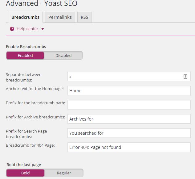 Wordpress seo yoast breadcrumbs 