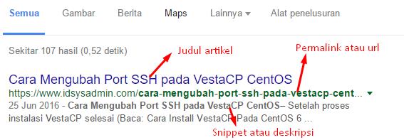 contoh hasil pencarian di google