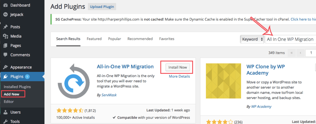 Install Plugin Migrasi WordPress