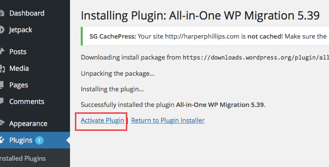 Install Plugin Migrasi WordPress