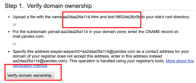 cara verifikasi domain yandex