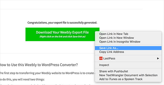 export weebly xml