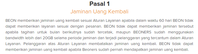 garansi refund beon